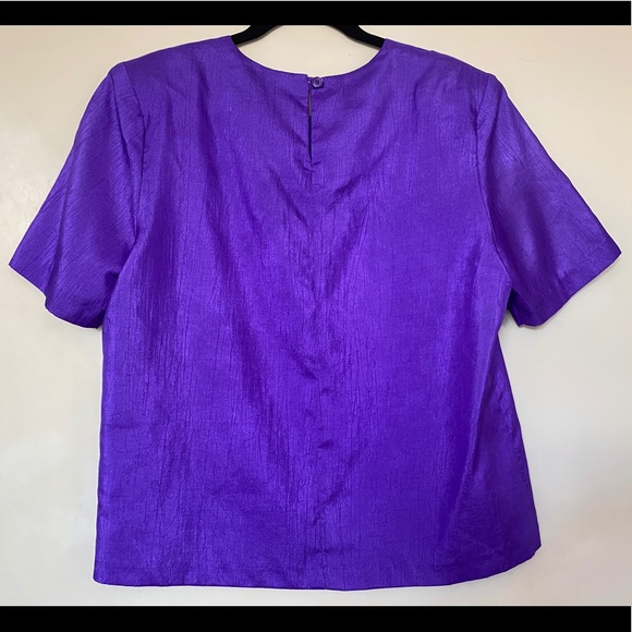 Joan Walters Vintage Royal Purple Embroidered Pocket Top Blouse Padded Medium - Picture 4 of 5